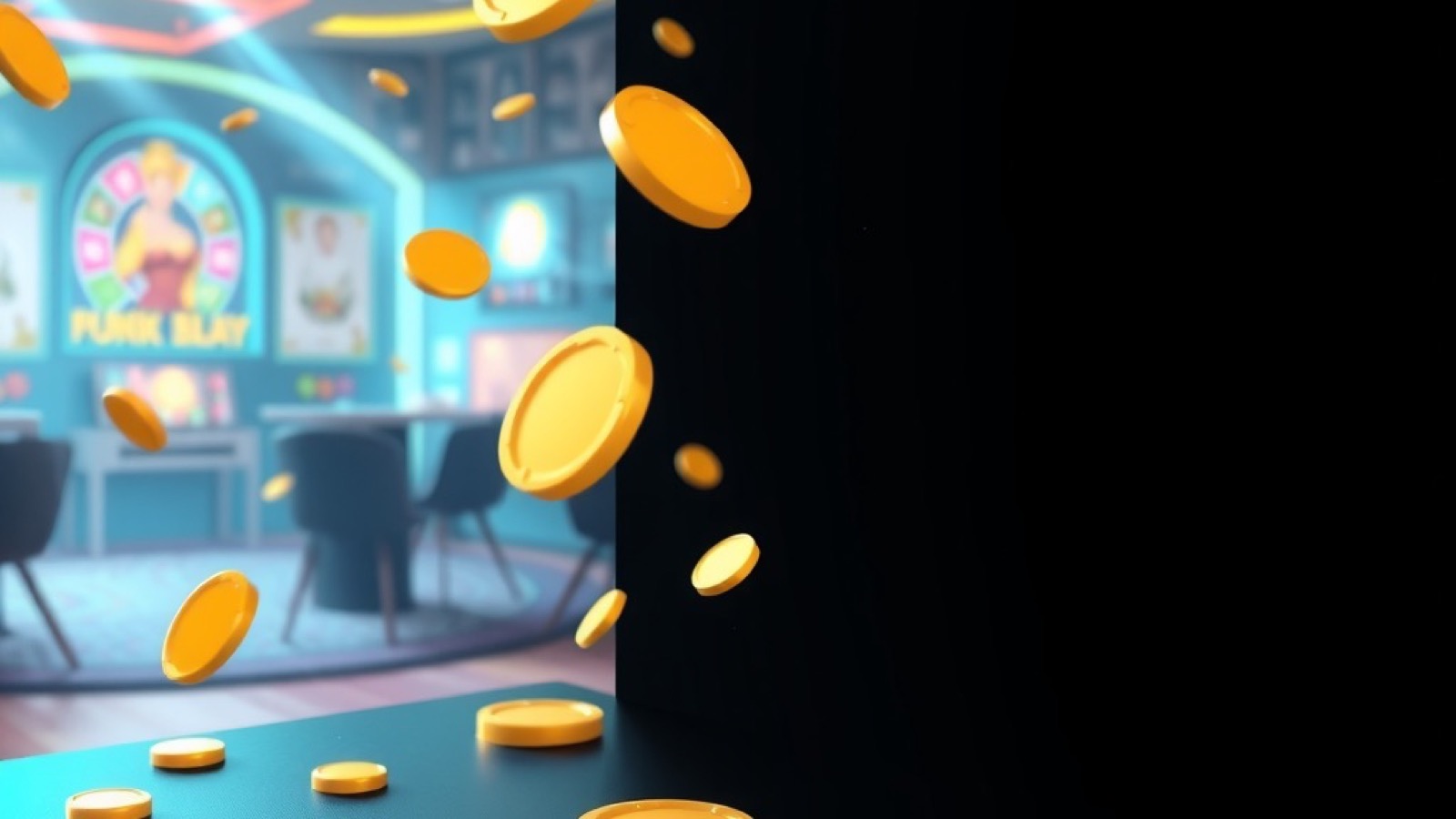 PK116 casino lounge with glowing slot reels and stacked chips