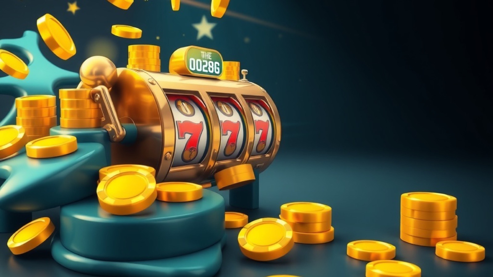 PK116 casino lounge with glowing slot reels and stacked chips