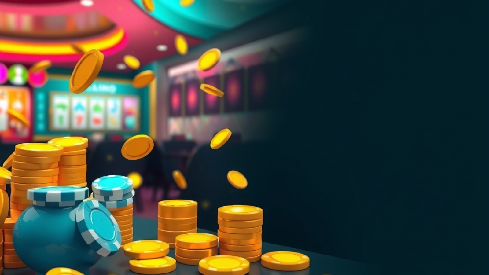 PK116 casino lounge with glowing slot reels and stacked chips